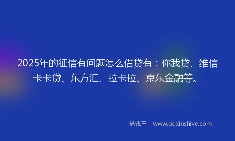 2025年的征信有问题怎么借贷有：你我贷、维信卡卡贷、东方汇、拉卡拉、京东金融等。