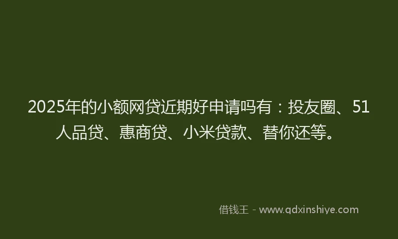 2025年的小额网贷近期好申请吗有：投友圈、51人品贷、惠商贷、小米贷款、替你还等。