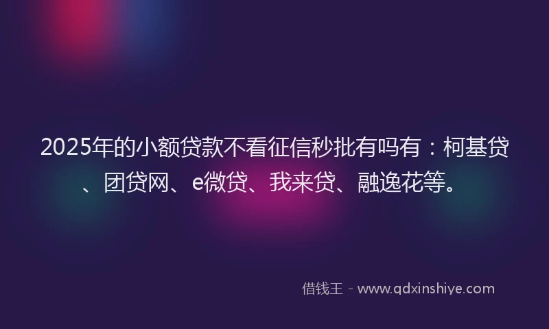 2025年的小额贷款不看征信秒批有吗有：柯基贷、团贷网、e微贷、我来贷、融逸花等。