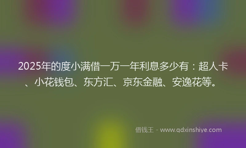 2025年的度小满借一万一年利息多少有：超人卡、小花钱包、东方汇、京东金融、安逸花等。