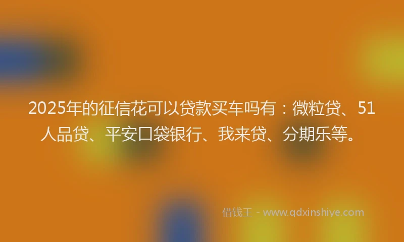2025年的征信花可以贷款买车吗有：微粒贷、51人品贷、平安口袋银行、我来贷、分期乐等。