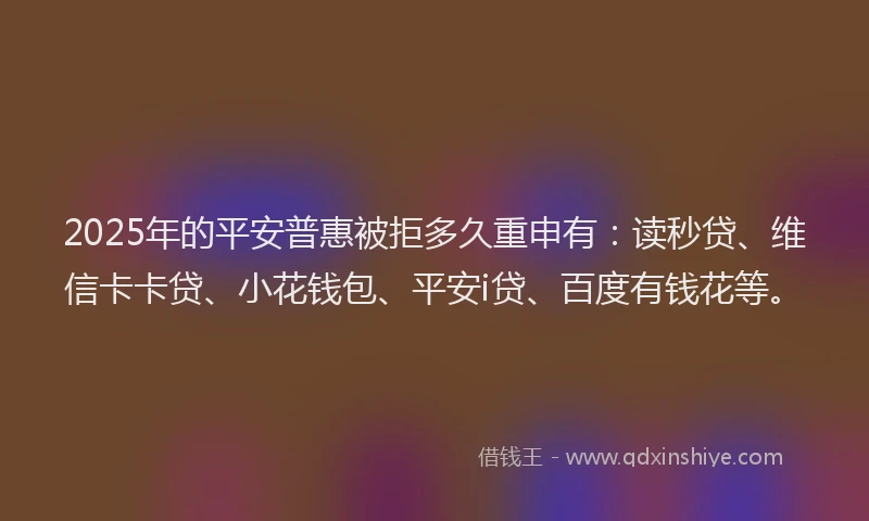 2025年的平安普惠被拒多久重申有：读秒贷、维信卡卡贷、小花钱包、平安i贷、百度有钱花等。