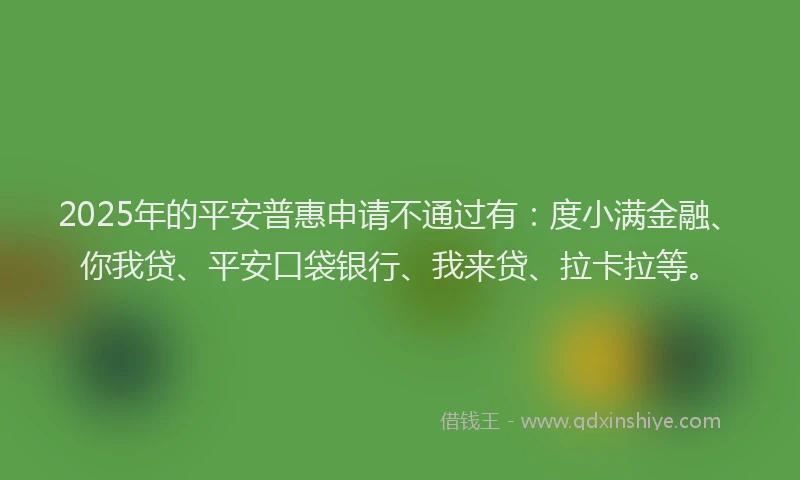 2025年的平安普惠申请不通过有：度小满金融、你我贷、平安口袋银行、我来贷、拉卡拉等。