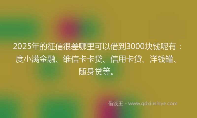 2025年的征信很差哪里可以借到3000块钱呢有：度小满金融、维信卡卡贷、信用卡贷、洋钱罐、随身贷等。