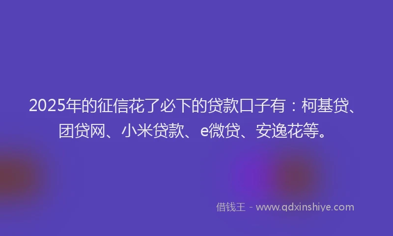 2025年的征信花了必下的贷款口子有：柯基贷、团贷网、小米贷款、e微贷、安逸花等。