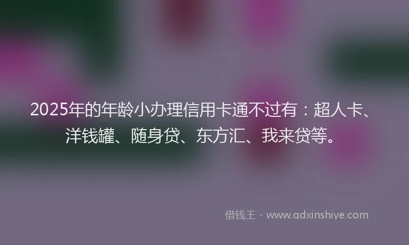 2025年的年龄小办理信用卡通不过有：超人卡、洋钱罐、随身贷、东方汇、我来贷等。