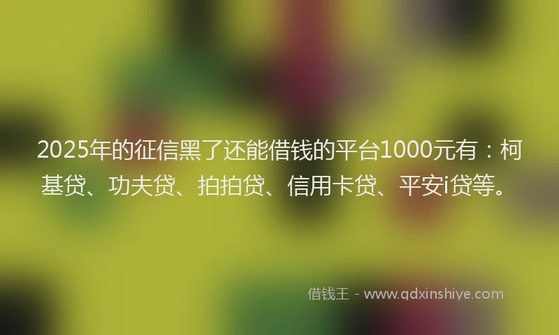 2025年的征信黑了还能借钱的平台1000元有：柯基贷、功夫贷、拍拍贷、信用卡贷、平安i贷等。
