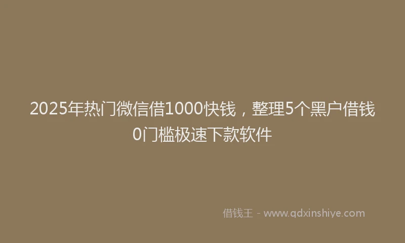 2025年热门微信借1000快钱，整理5个黑户借钱0门槛极速下款软件