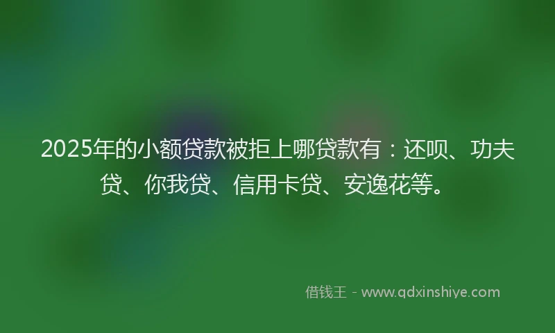 2025年的小额贷款被拒上哪贷款有：还呗、功夫贷、你我贷、信用卡贷、安逸花等。