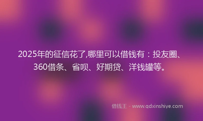 2025年的征信花了,哪里可以借钱有：投友圈、360借条、省呗、好期贷、洋钱罐等。