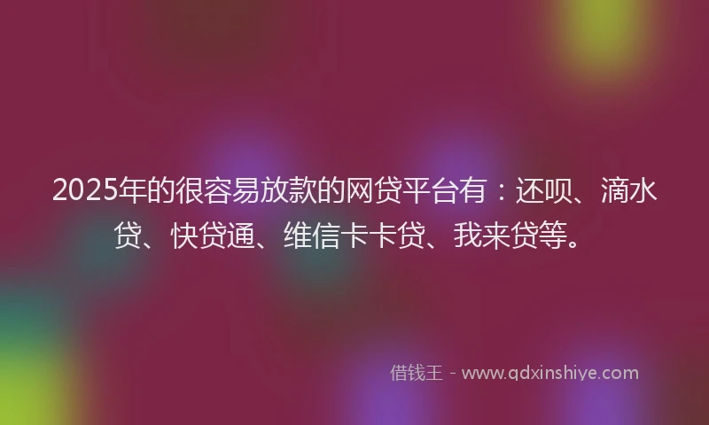 2025年的很容易放款的网贷平台有：还呗、滴水贷、快贷通、维信卡卡贷、我来贷等。