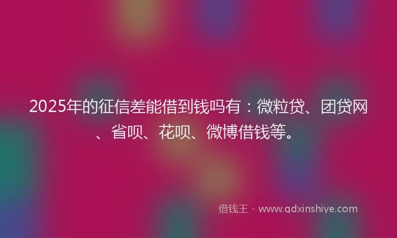 2025年的征信差能借到钱吗有：微粒贷、团贷网、省呗、花呗、微博借钱等。