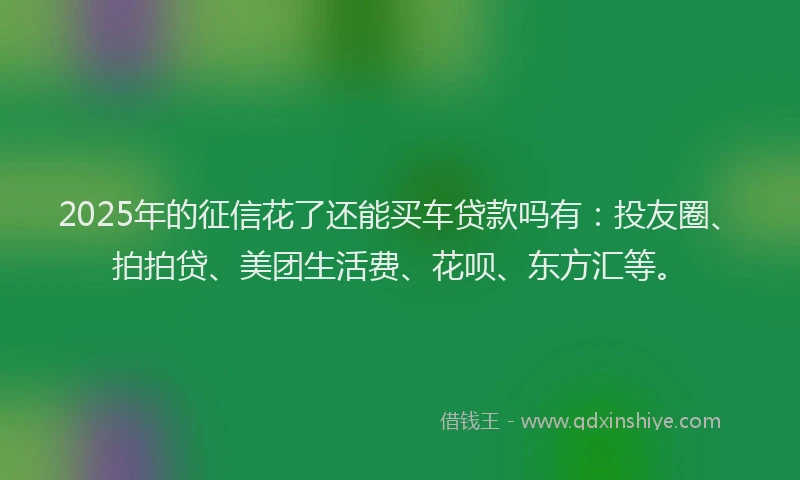 2025年的征信花了还能买车贷款吗有：投友圈、拍拍贷、美团生活费、花呗、东方汇等。