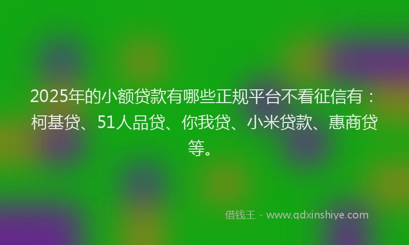 2025年的小额贷款有哪些正规平台不看征信有：柯基贷、51人品贷、你我贷、小米贷款、惠商贷等。