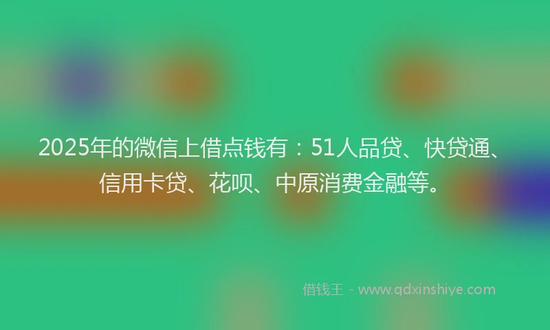2025年的微信上借点钱有：51人品贷、快贷通、信用卡贷、花呗、中原消费金融等。