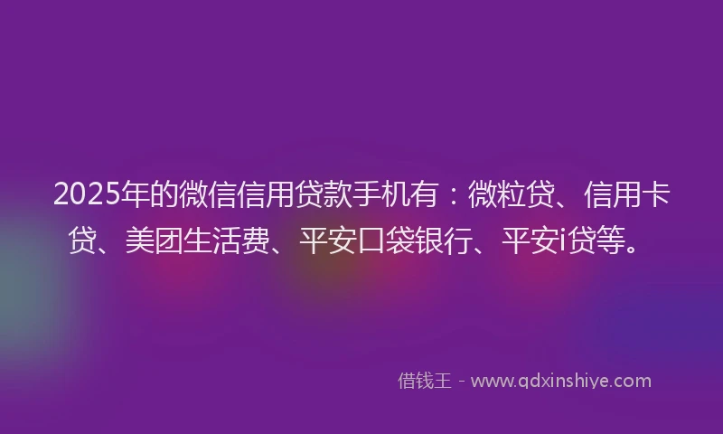 2025年的微信信用贷款手机有：微粒贷、信用卡贷、美团生活费、平安口袋银行、平安i贷等。