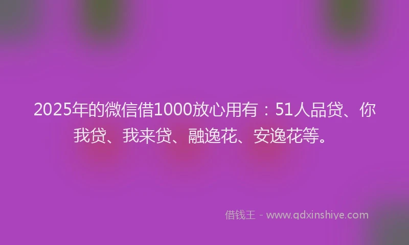 2025年的微信借1000放心用有：51人品贷、你我贷、我来贷、融逸花、安逸花等。
