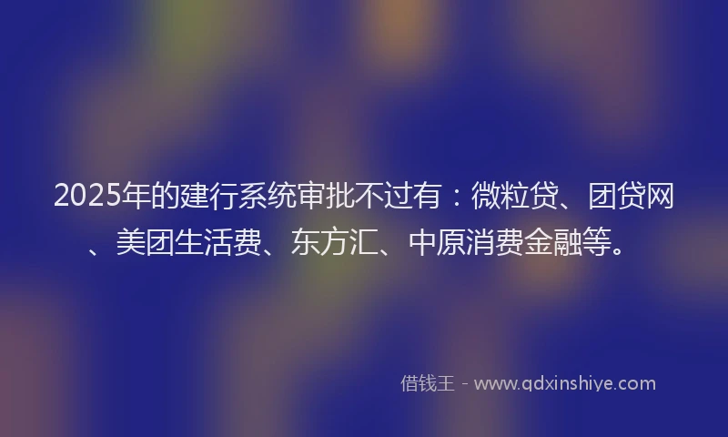 2025年的建行系统审批不过有：微粒贷、团贷网、美团生活费、东方汇、中原消费金融等。