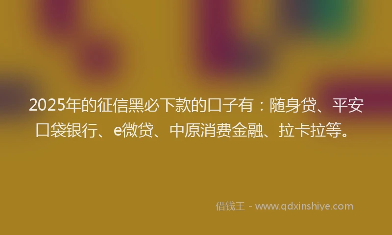2025年的征信黑必下款的口子有：随身贷、平安口袋银行、e微贷、中原消费金融、拉卡拉等。