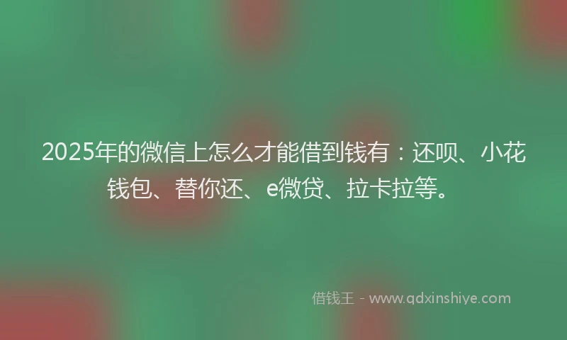 2025年的微信上怎么才能借到钱有：还呗、小花钱包、替你还、e微贷、拉卡拉等。