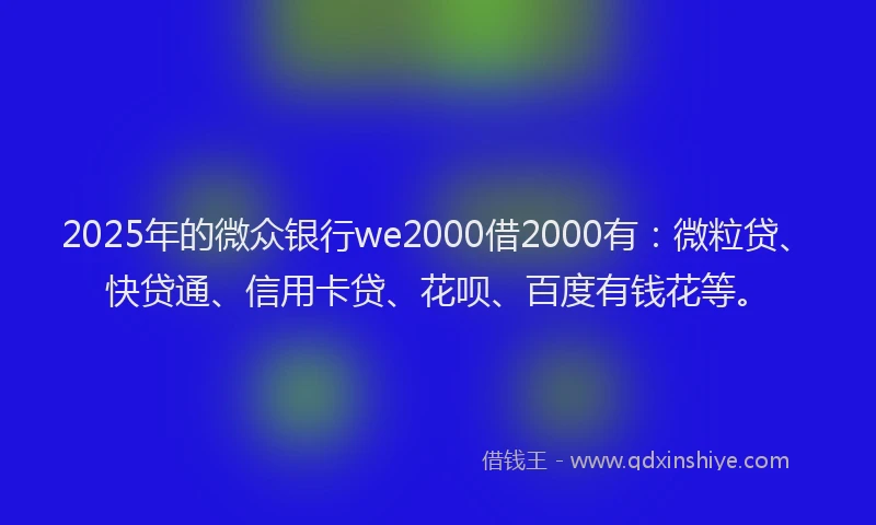 2025年的微众银行we2000借2000有：微粒贷、快贷通、信用卡贷、花呗、百度有钱花等。