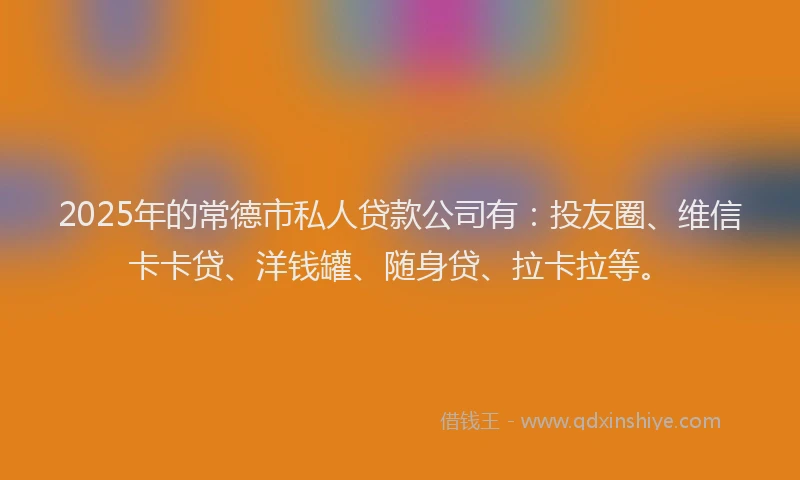 2025年的常德市私人贷款公司有：投友圈、维信卡卡贷、洋钱罐、随身贷、拉卡拉等。