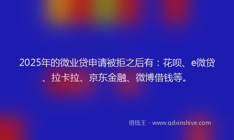 2025年的微业贷申请被拒之后有：花呗、e微贷、拉卡拉、京东金融、微博借钱等。