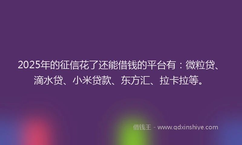 2025年的征信花了还能借钱的平台有：微粒贷、滴水贷、小米贷款、东方汇、拉卡拉等。
