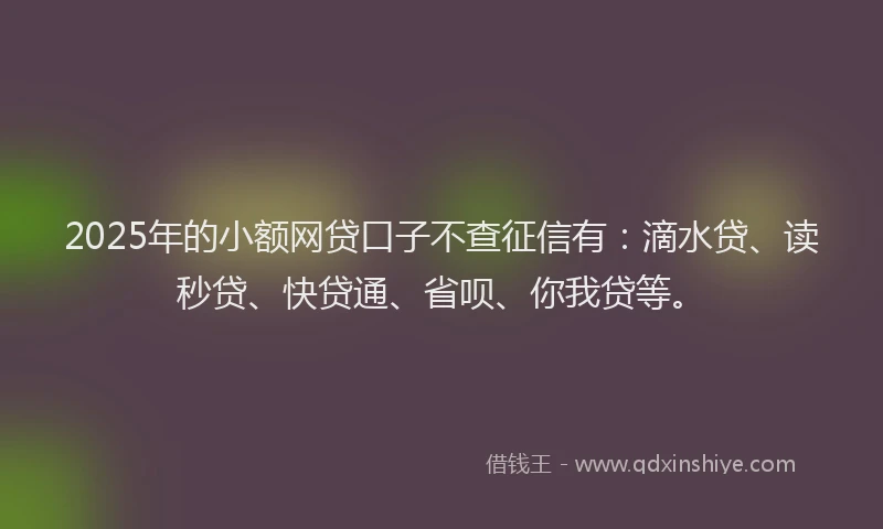 2025年的小额网贷口子不查征信有:滴水贷、读秒贷、快贷通、省呗、你我贷等。