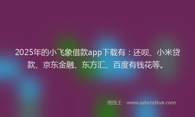 2025年的小飞象借款app下载有：还呗、小米贷款、京东金融、东方汇、百度有钱花等。
