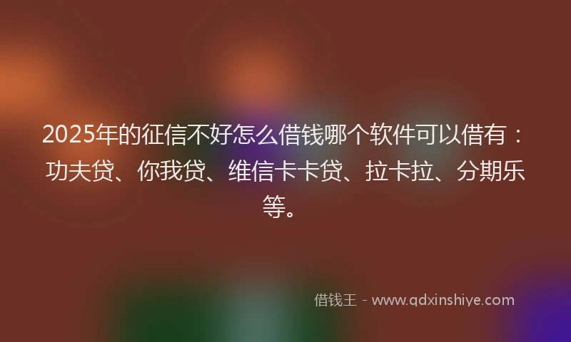 2025年的征信不好怎么借钱哪个软件可以借有：功夫贷、你我贷、维信卡卡贷、拉卡拉、分期乐等。