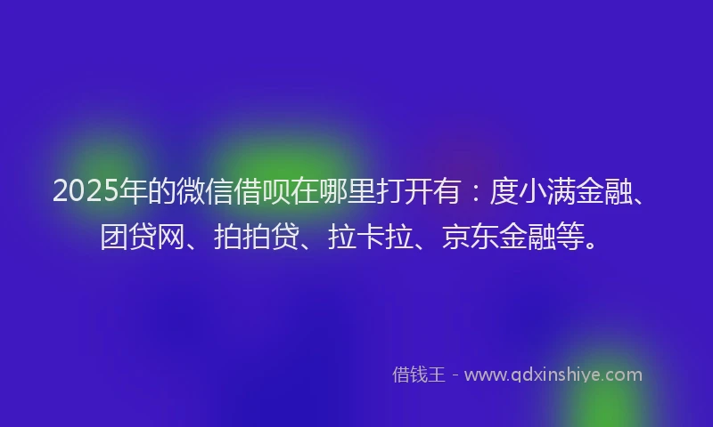 2025年的微信借呗在哪里打开有：度小满金融、团贷网、拍拍贷、拉卡拉、京东金融等。