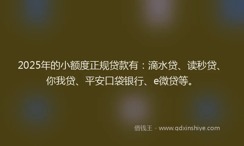 2025年的小额度正规贷款有：滴水贷、读秒贷、你我贷、平安口袋银行、e微贷等。