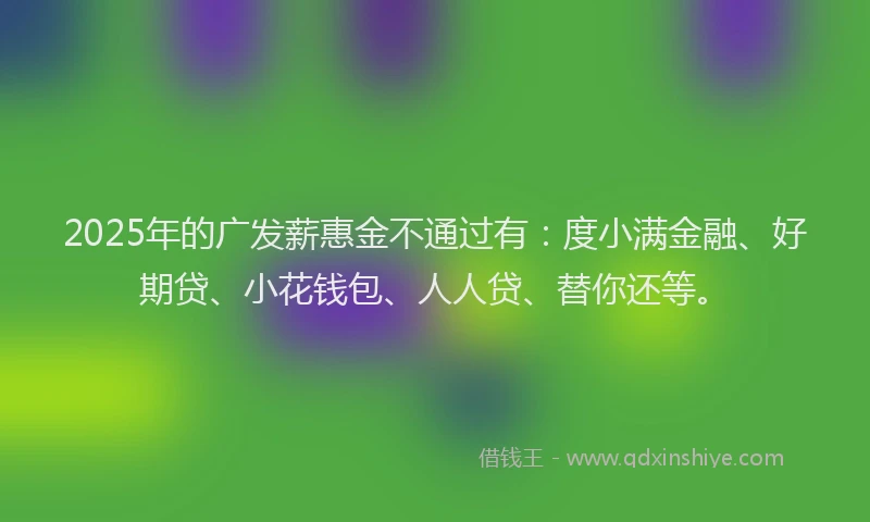2025年的广发薪惠金不通过有：度小满金融、好期贷、小花钱包、人人贷、替你还等。