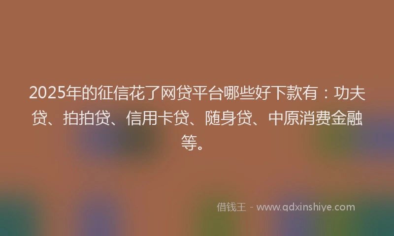 2025年的征信花了网贷平台哪些好下款有：功夫贷、拍拍贷、信用卡贷、随身贷、中原消费金融等。