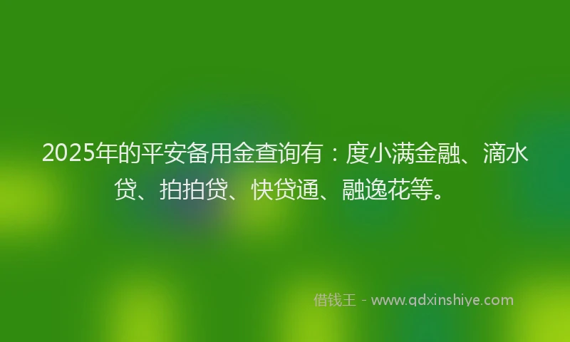 2025年的平安备用金查询有：度小满金融、滴水贷、拍拍贷、快贷通、融逸花等。