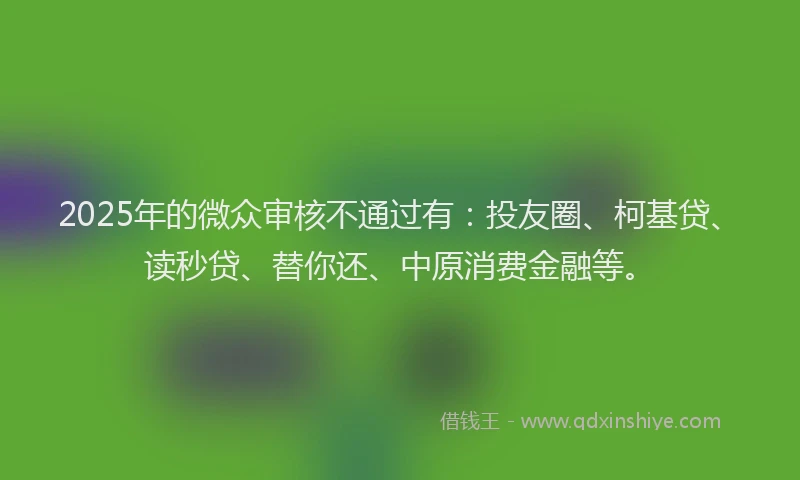 2025年的微众审核不通过有：投友圈、柯基贷、读秒贷、替你还、中原消费金融等。