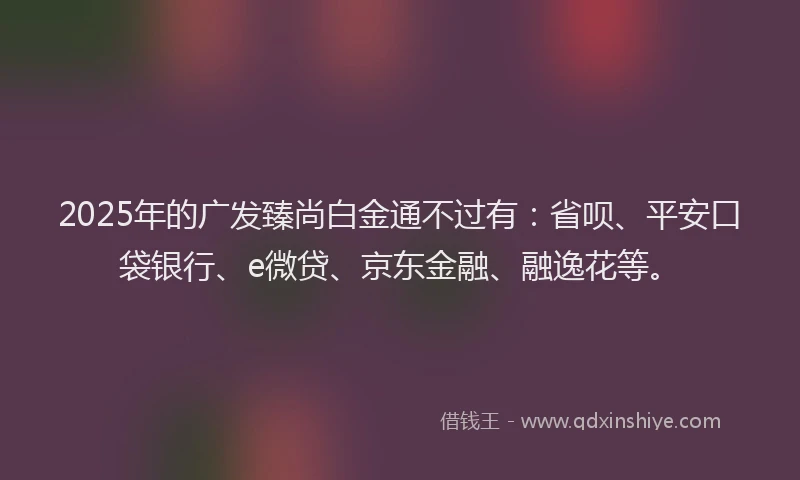 2025年的广发臻尚白金通不过有：省呗、平安口袋银行、e微贷、京东金融、融逸花等。