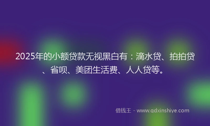2025年的小额贷款无视黑白有：滴水贷、拍拍贷、省呗、美团生活费、人人贷等。