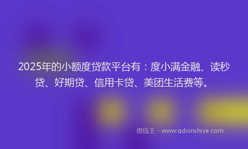 2025年的小额度贷款平台有：度小满金融、读秒贷、好期贷、信用卡贷、美团生活费等。