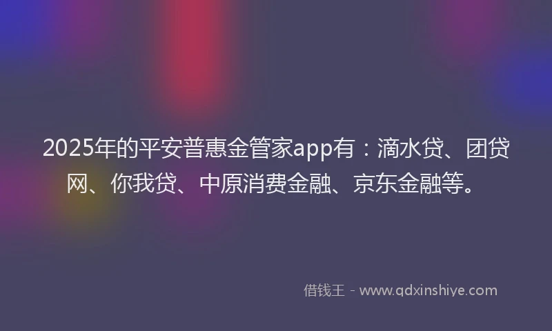 2025年的平安普惠金管家app有:滴水贷、团贷网、你我贷、中原消费金融、京东金融等。