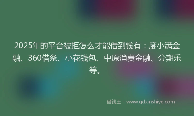 2025年的平台被拒怎么才能借到钱有：度小满金融、360借条、小花钱包、中原消费金融、分期乐等。