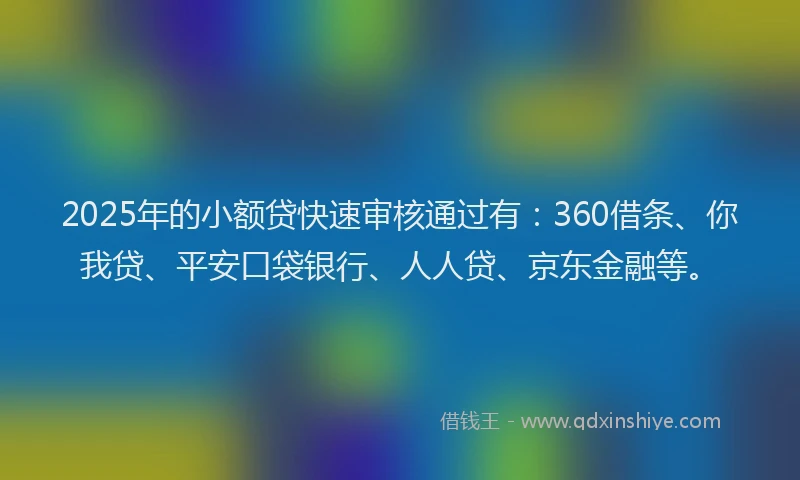 2025年的小额贷快速审核通过有：360借条、你我贷、平安口袋银行、人人贷、京东金融等。