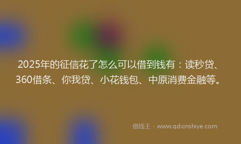 2025年的征信花了怎么可以借到钱有：读秒贷、360借条、你我贷、小花钱包、中原消费金融等。