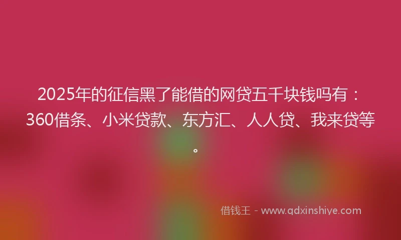 2025年的征信黑了能借的网贷五千块钱吗有：360借条、小米贷款、东方汇、人人贷、我来贷等。