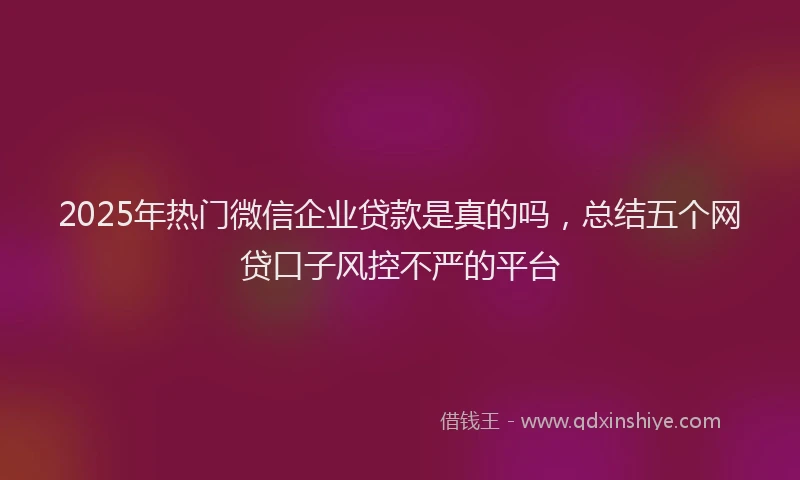 2025年热门微信企业贷款是真的吗，总结五个网贷口子风控不严的平台