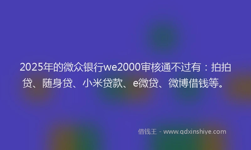 2025年的微众银行we2000审核通不过有：拍拍贷、随身贷、小米贷款、e微贷、微博借钱等。