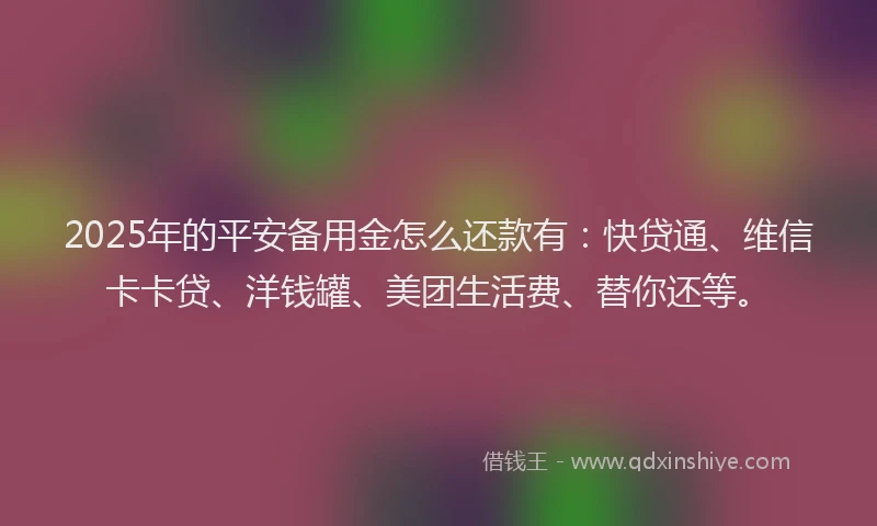 2025年的平安备用金怎么还款有：快贷通、维信卡卡贷、洋钱罐、美团生活费、替你还等。