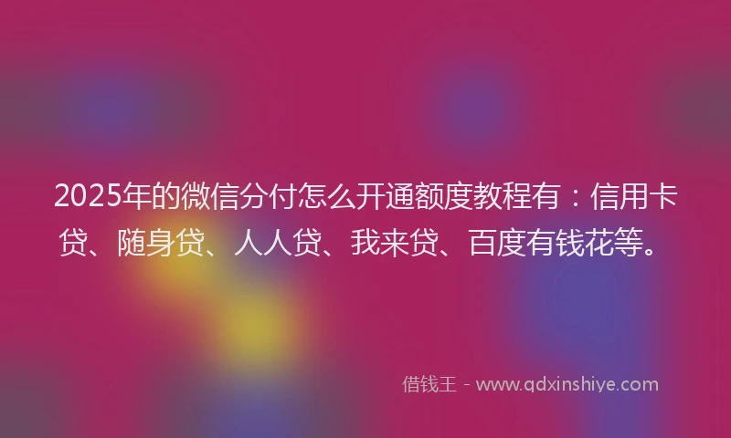 2025年的微信分付怎么开通额度教程有：信用卡贷、随身贷、人人贷、我来贷、百度有钱花等。