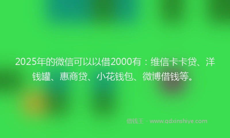 2025年的微信可以以借2000有：维信卡卡贷、洋钱罐、惠商贷、小花钱包、微博借钱等。
